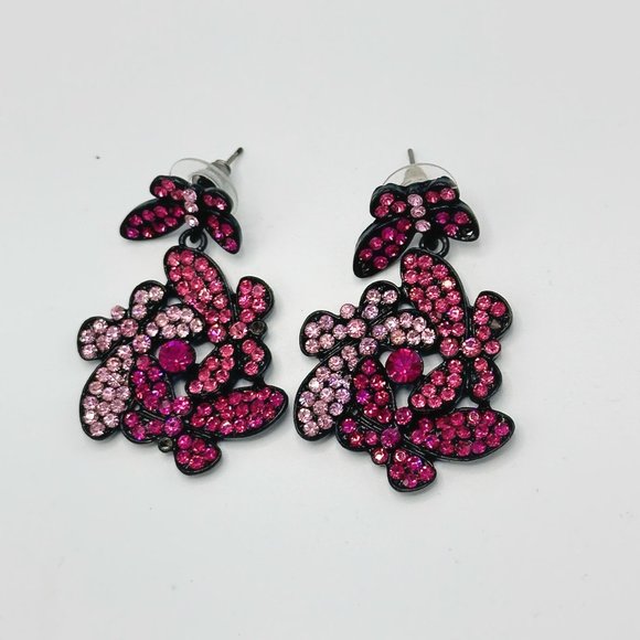 Shades of Pink Pierced Floral Rhinestone Earrings - Picture 4 of 4
